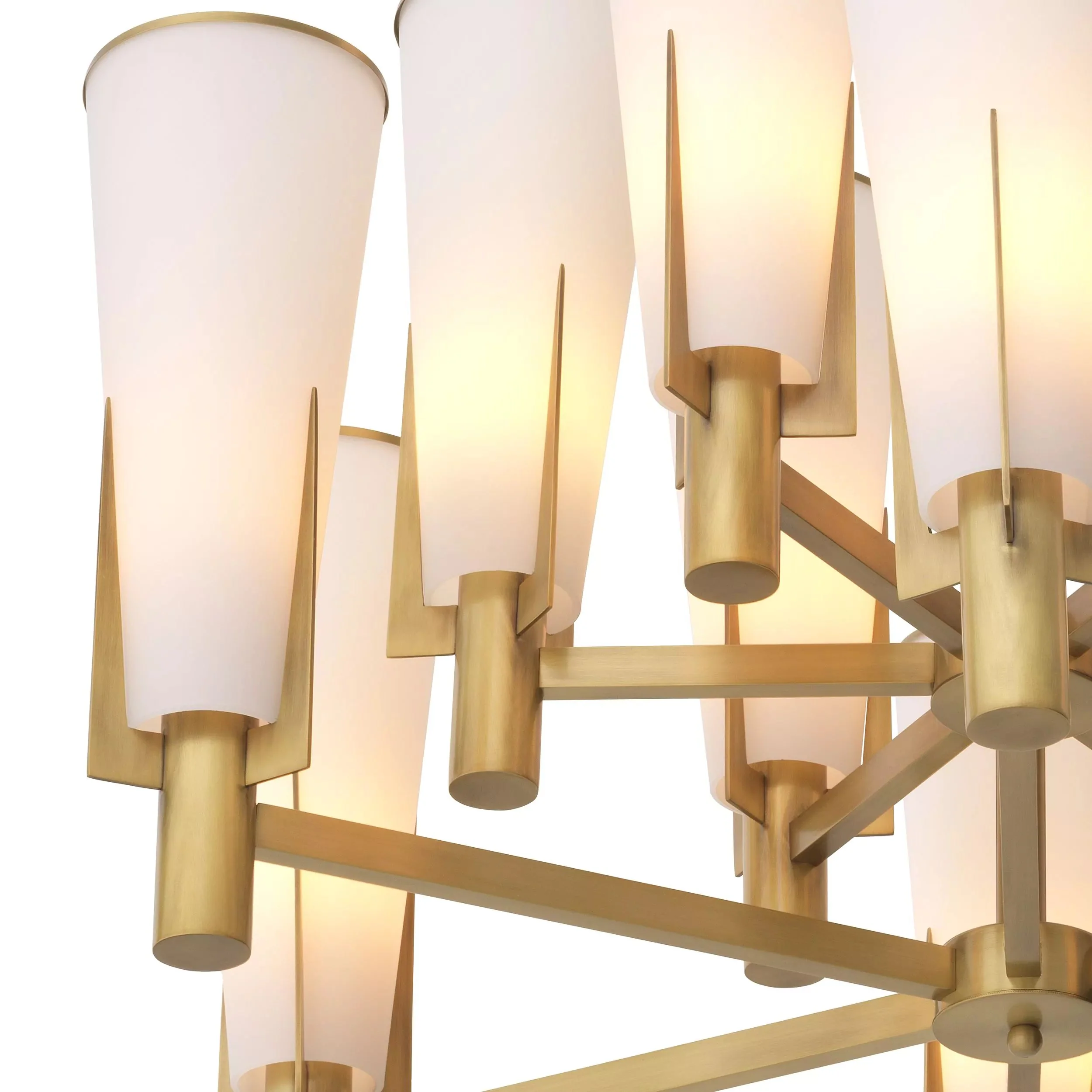 Dino Double Modern Brass Chandelier - (Antique Brass Finish/White Glass) - Image 8