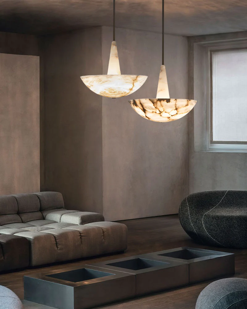 Domus Alabaster Round Bowl Ceiling Pendant Light 20in 28in