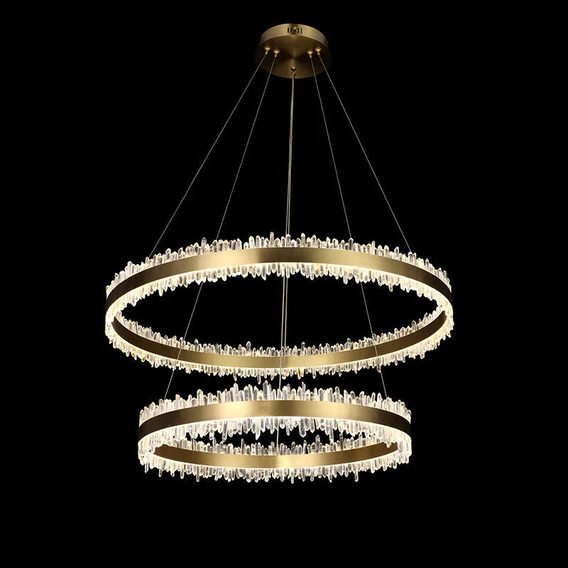 Double Round Rings Quartz Crystal Chandelier Hanging Modern Chandelier for Living Room - Image 2