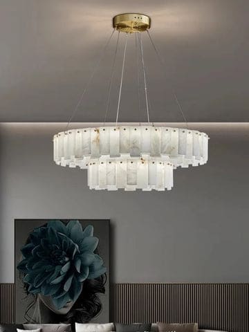 Double Round Alabaster Chandelier - Image 5
