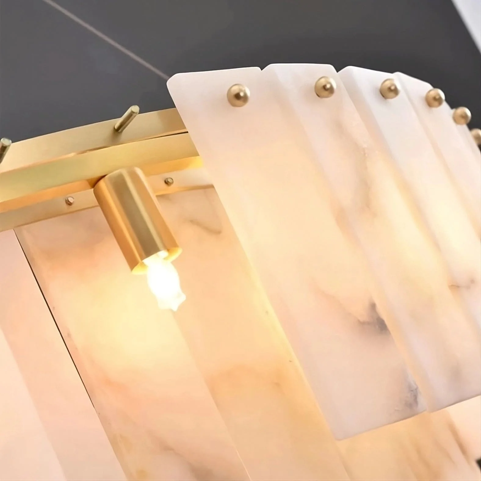 Double Round Alabaster Chandelier - Image 9