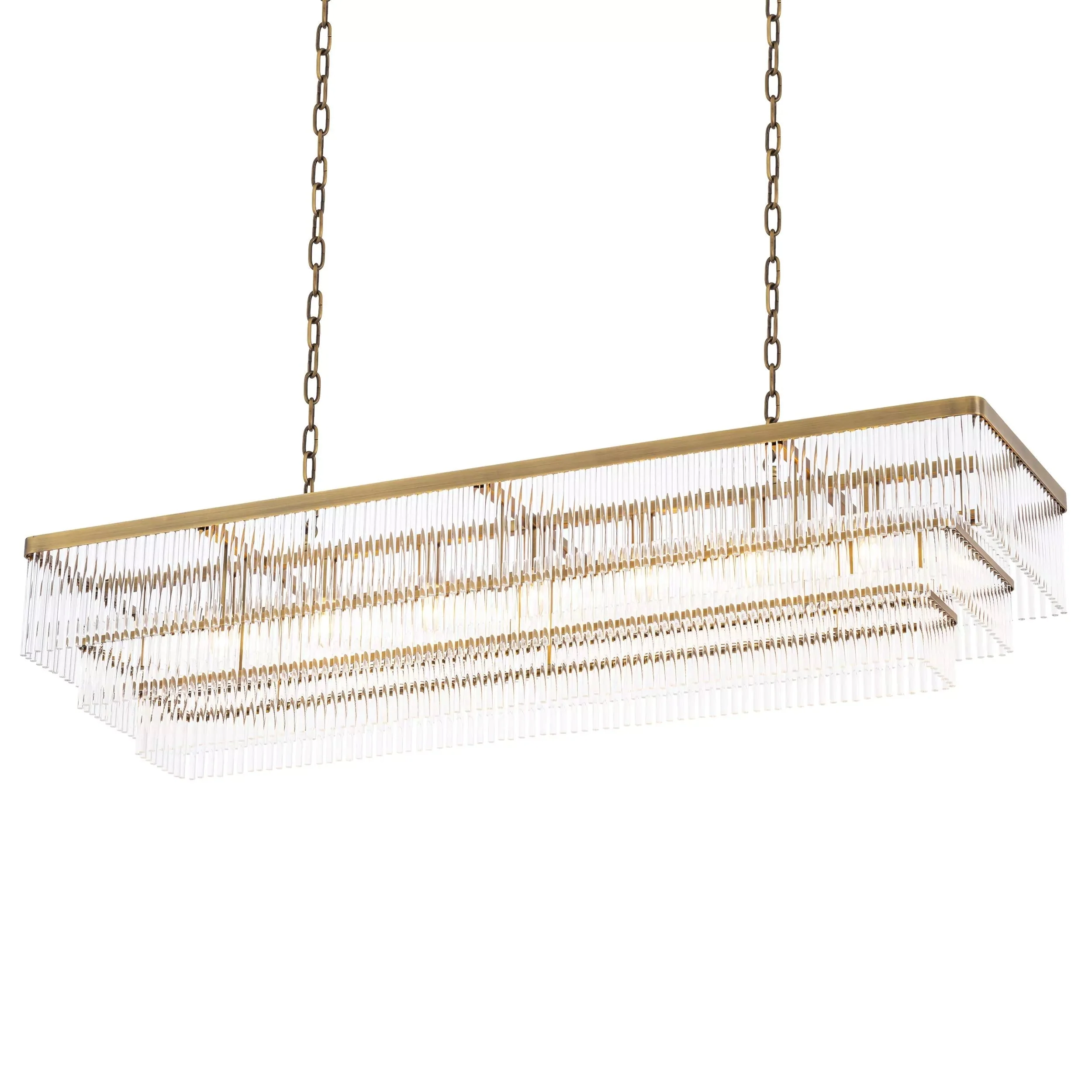 East Rectangle Modern Brass Glass Chandelier - Image 6