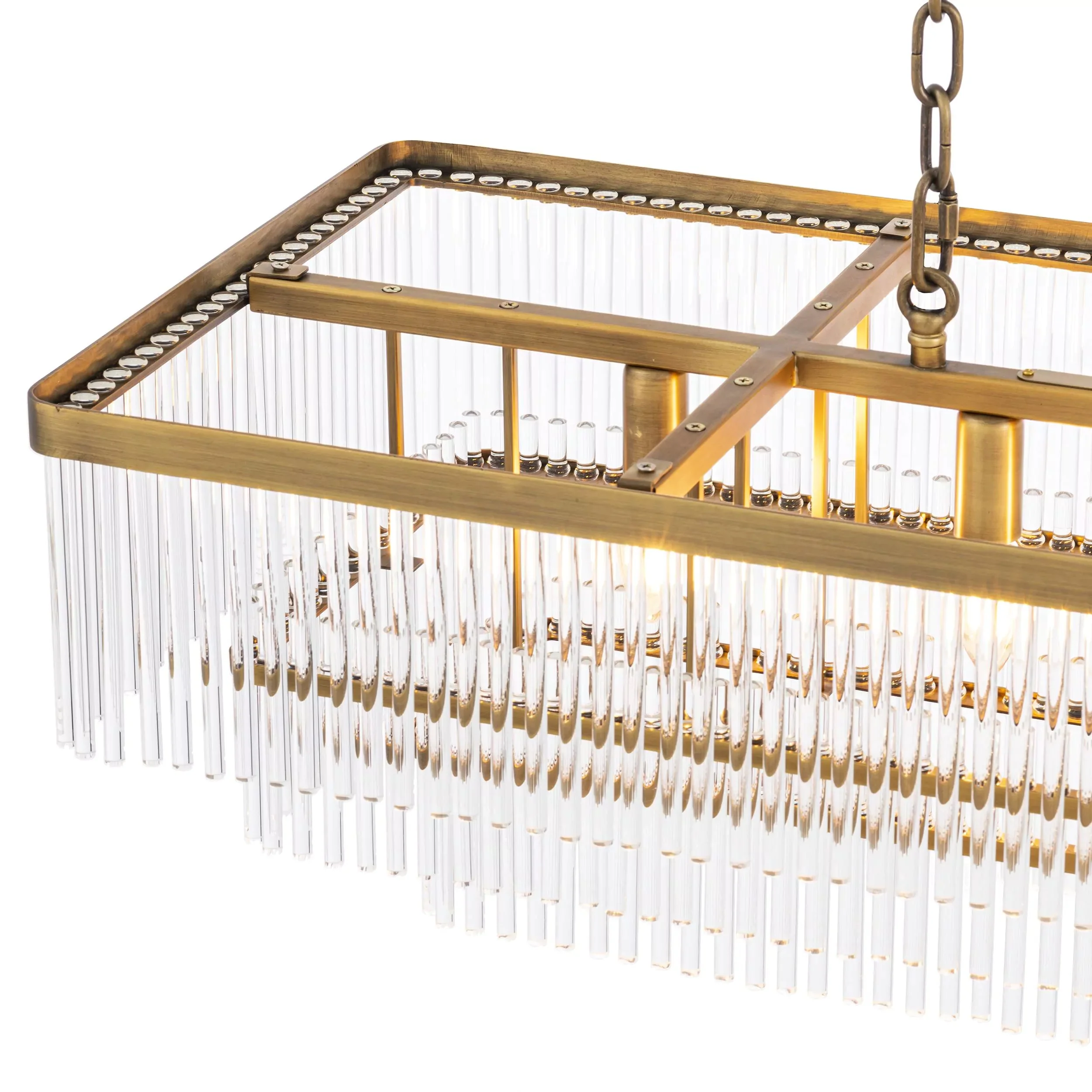 East Rectangle Modern Brass Glass Chandelier - Image 7