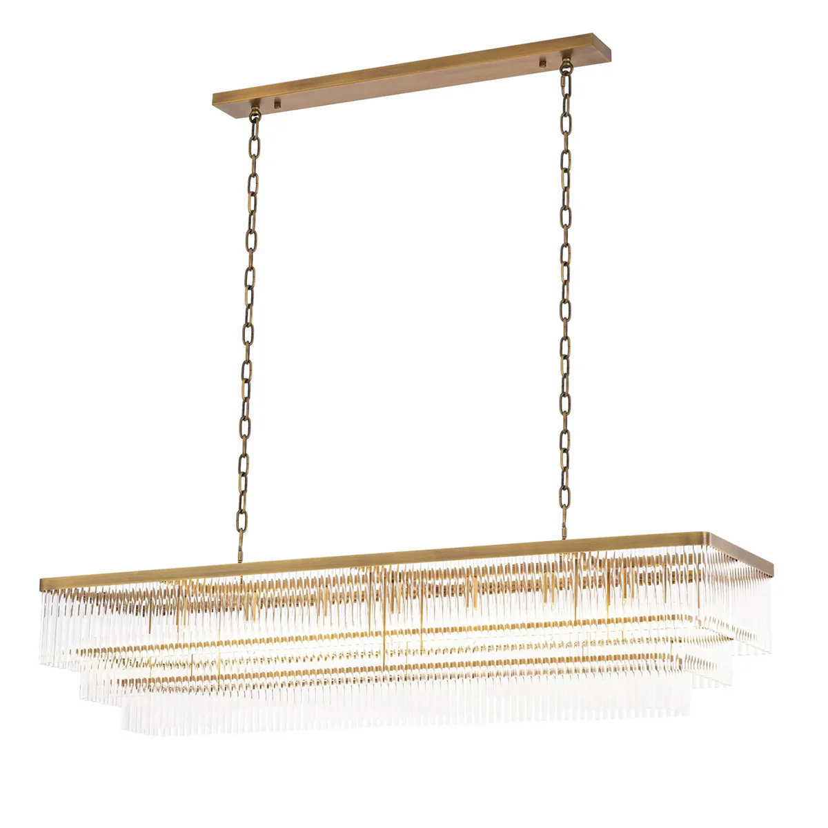 East Rectangle Modern Brass Glass Chandelier - Image 8