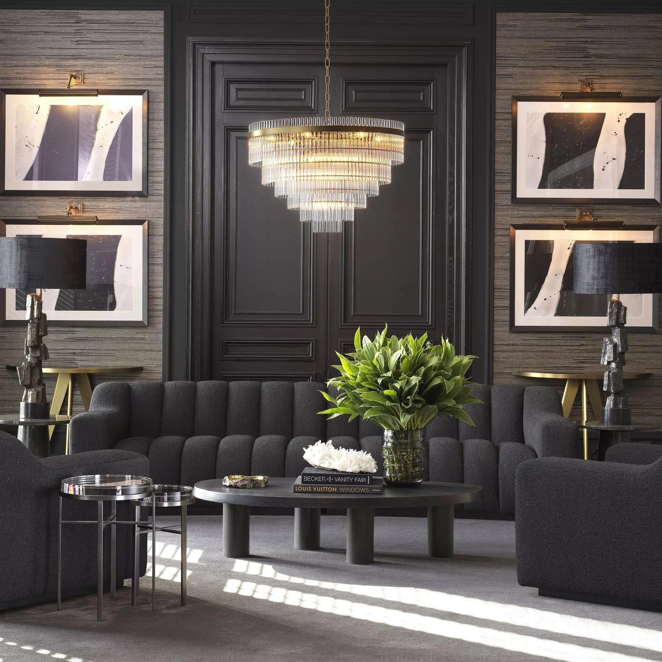 East Single Modern Glass Chandeliers (Antique Brass Finish/Clear Glass) - Image 4
