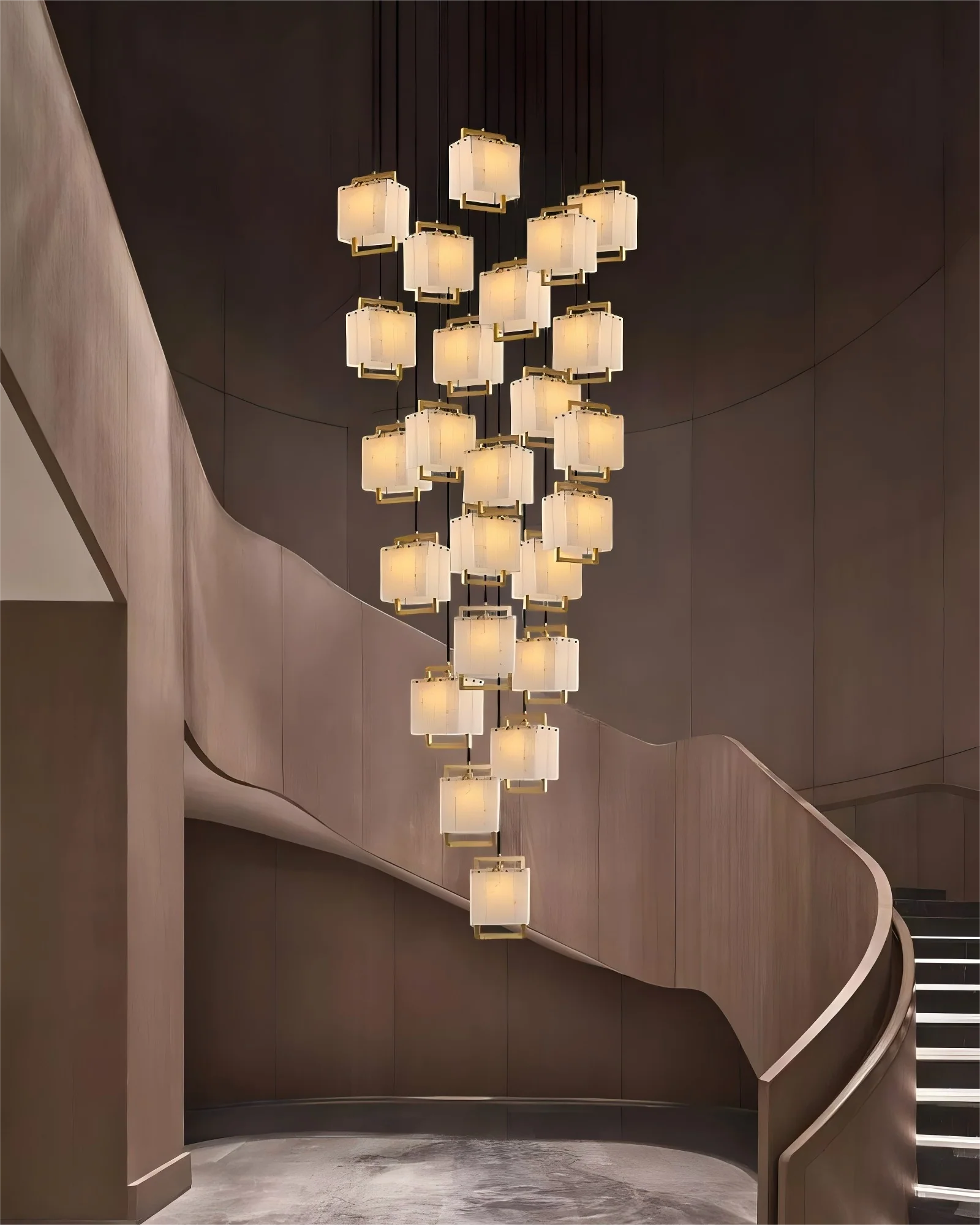 Elegant Cluster Alabaster Dome Suspension Light Lacquered Burnished Brass for hallway - Image 10
