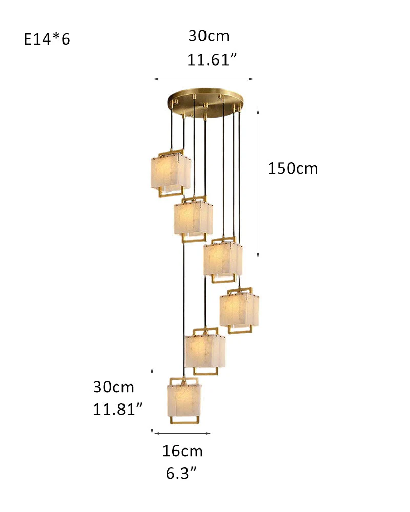 Elegant Cluster Alabaster Dome Suspension Light Lacquered Burnished Brass for hallway - Image 22