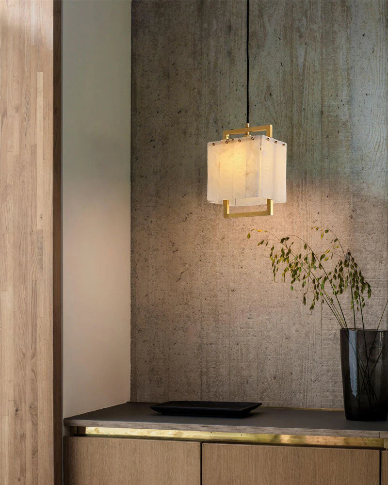 Elegant Cluster Alabaster Dome Suspension Light Lacquered Burnished Brass for hallway - Image 3