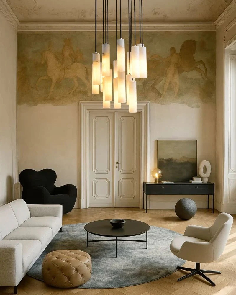 Elegant Lighting Linear Nature Stone 2" Wide Alabaster Chandelier - Image 3