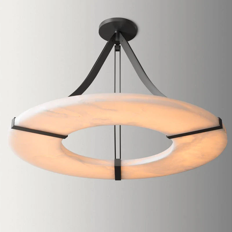 Round Alabaster Plate Chandelier, Exquisite Illumination - Image 5