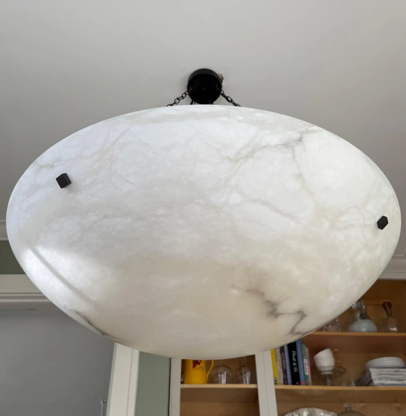 Enormous 36 Ø Flush Mount / Pendant with Stunning Full Moon-Like Alabaster Shade - Image 3