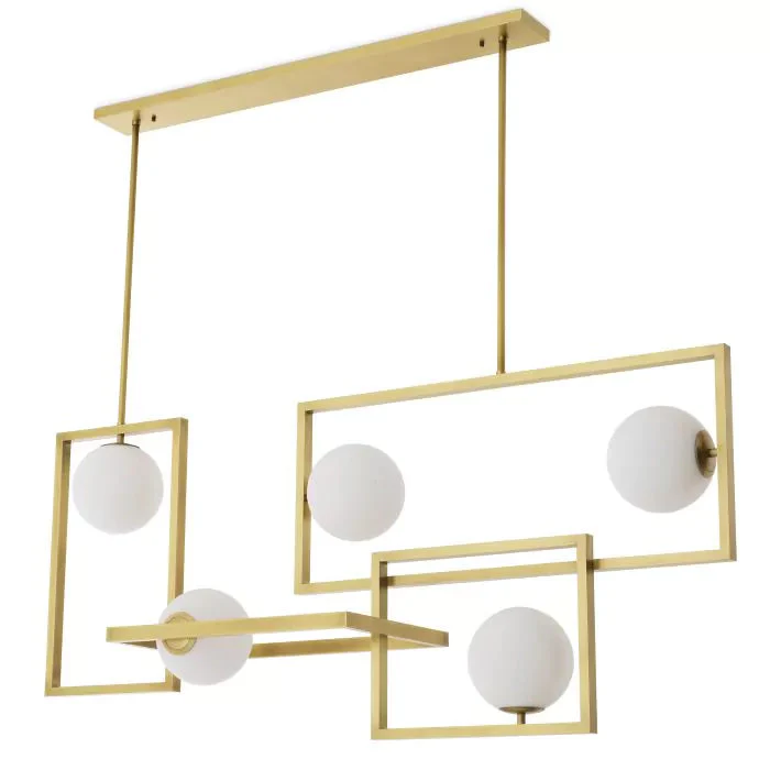 Erasmus Modern Brass Chandelier - Antique Brass Finish | White Glass] - Image 2