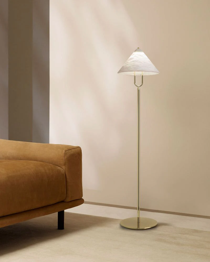 Fuji Aluminum Golden Rod LED Cone Alabaster High Floor Lamp H 55" - Image 3
