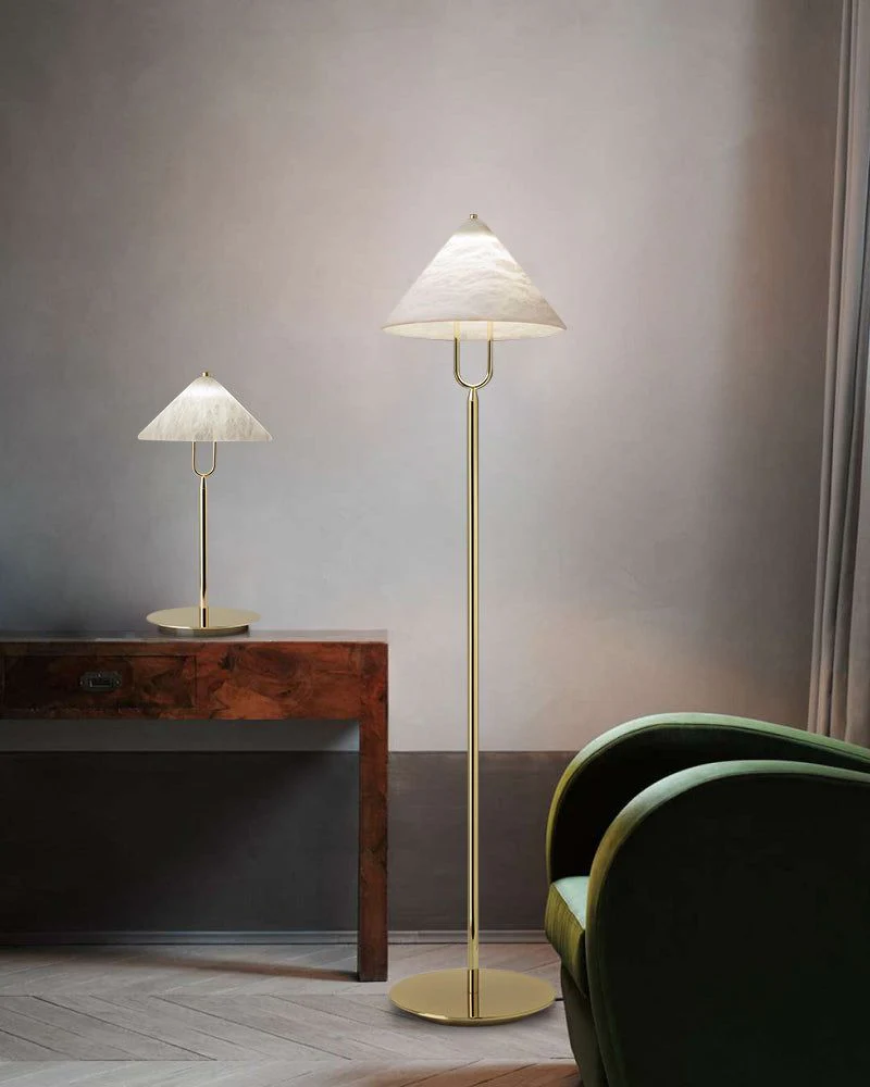 Fuji Aluminum Golden Rod LED Cone Alabaster High Floor Lamp H 55" - Image 4