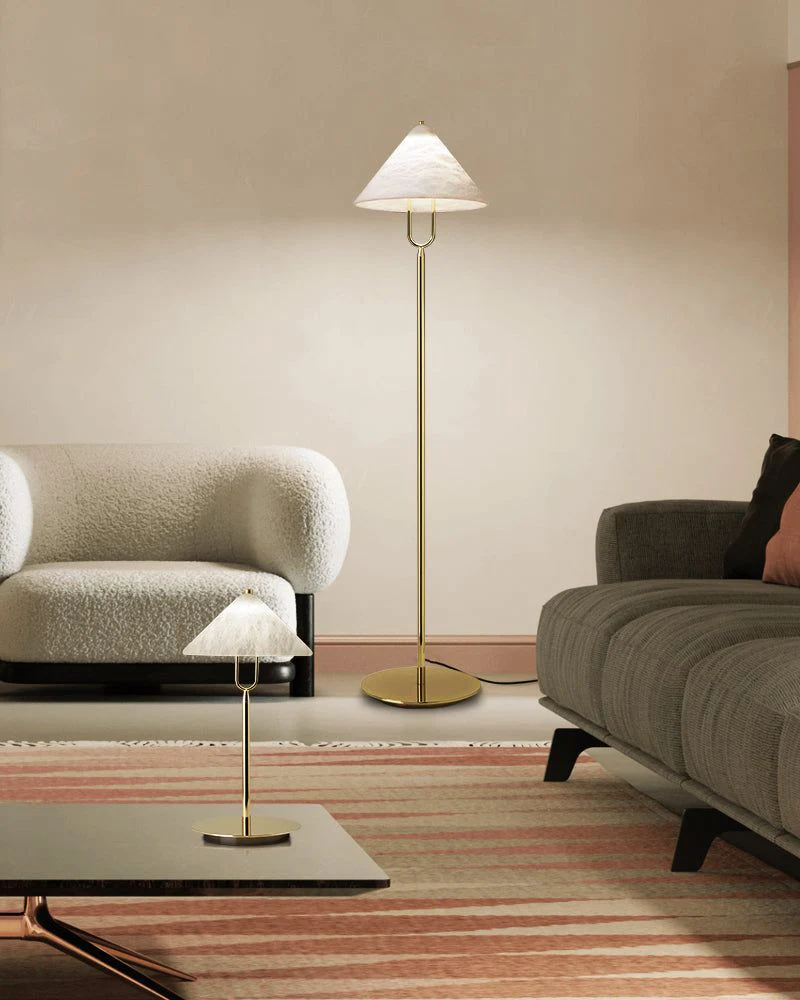 Fuji Aluminum Golden Rod LED Cone Alabaster High Floor Lamp H 55" - Image 7