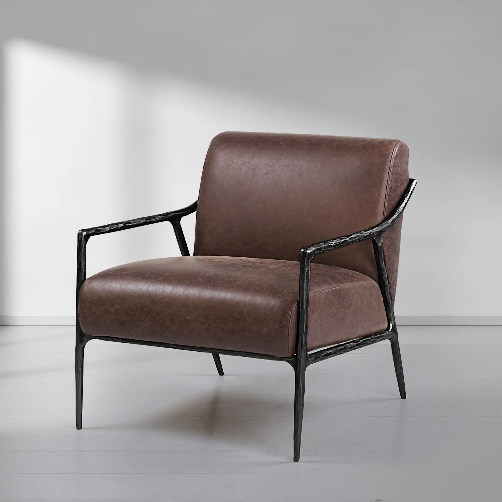 Hand-Forged Metal Brown Leather Accent Chair - Image 16