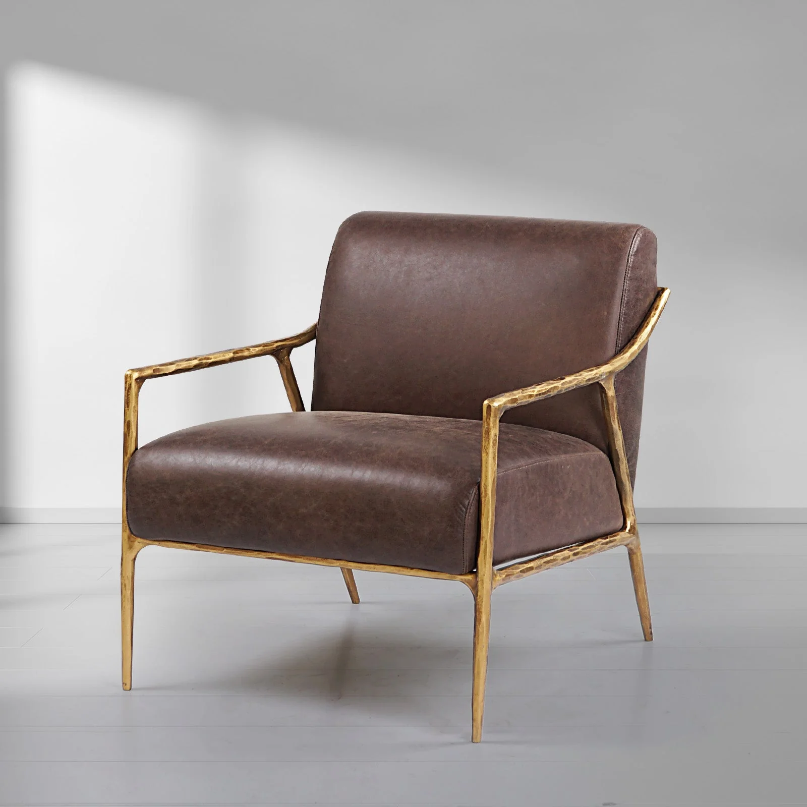 Hand-Forged Metal Brown Leather Accent Chair - Image 17
