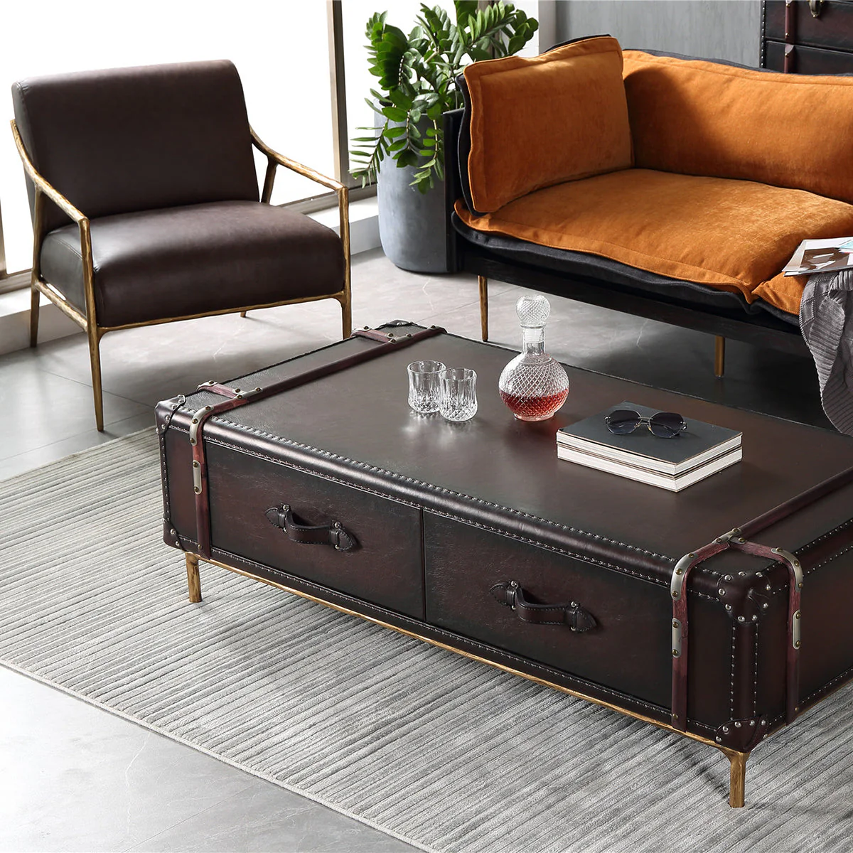 Hand-Forged Metal Brown Leather Accent Chair - Image 5