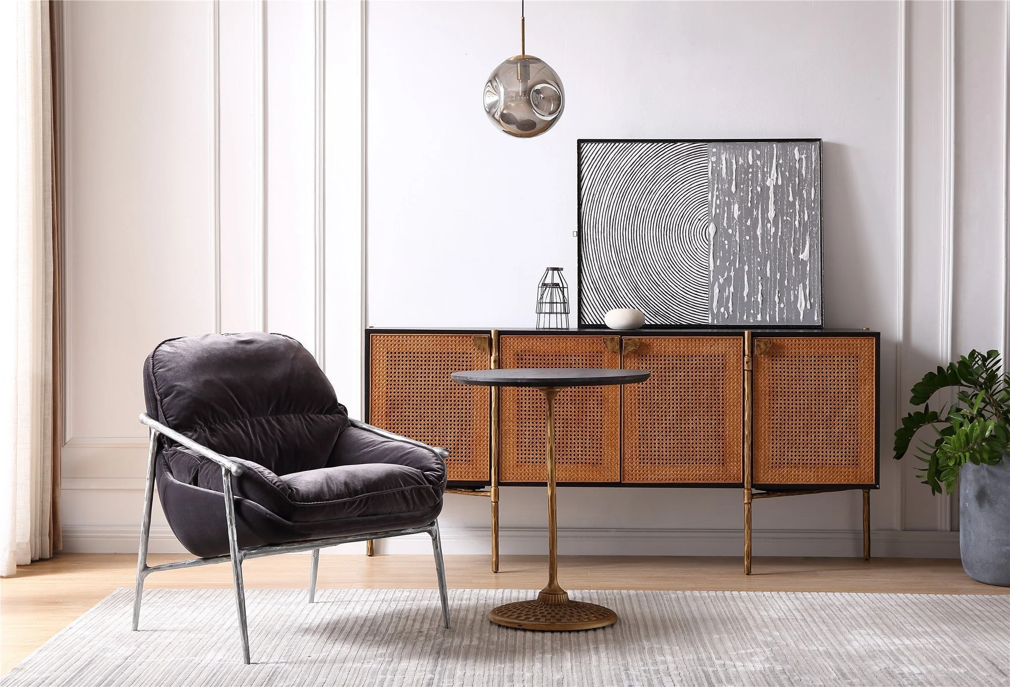 Hand-Forged Metal Brown Leather Accent Chairs - Image 10