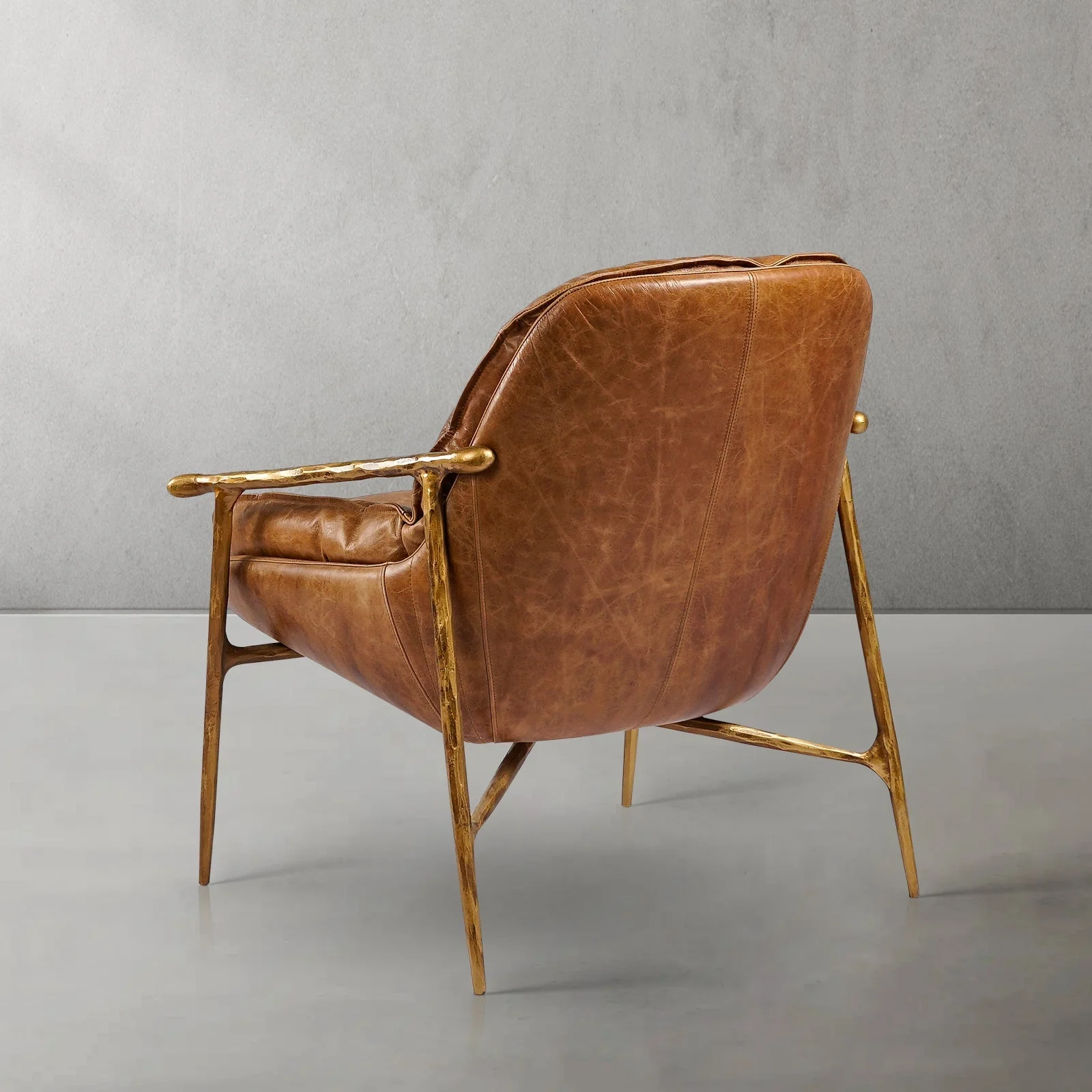 Hand-Forged Metal Brown Leather Accent Chairs - Image 15
