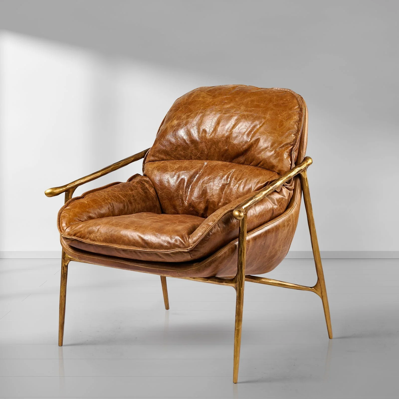 Hand-Forged Metal Brown Leather Accent Chairs - Image 17