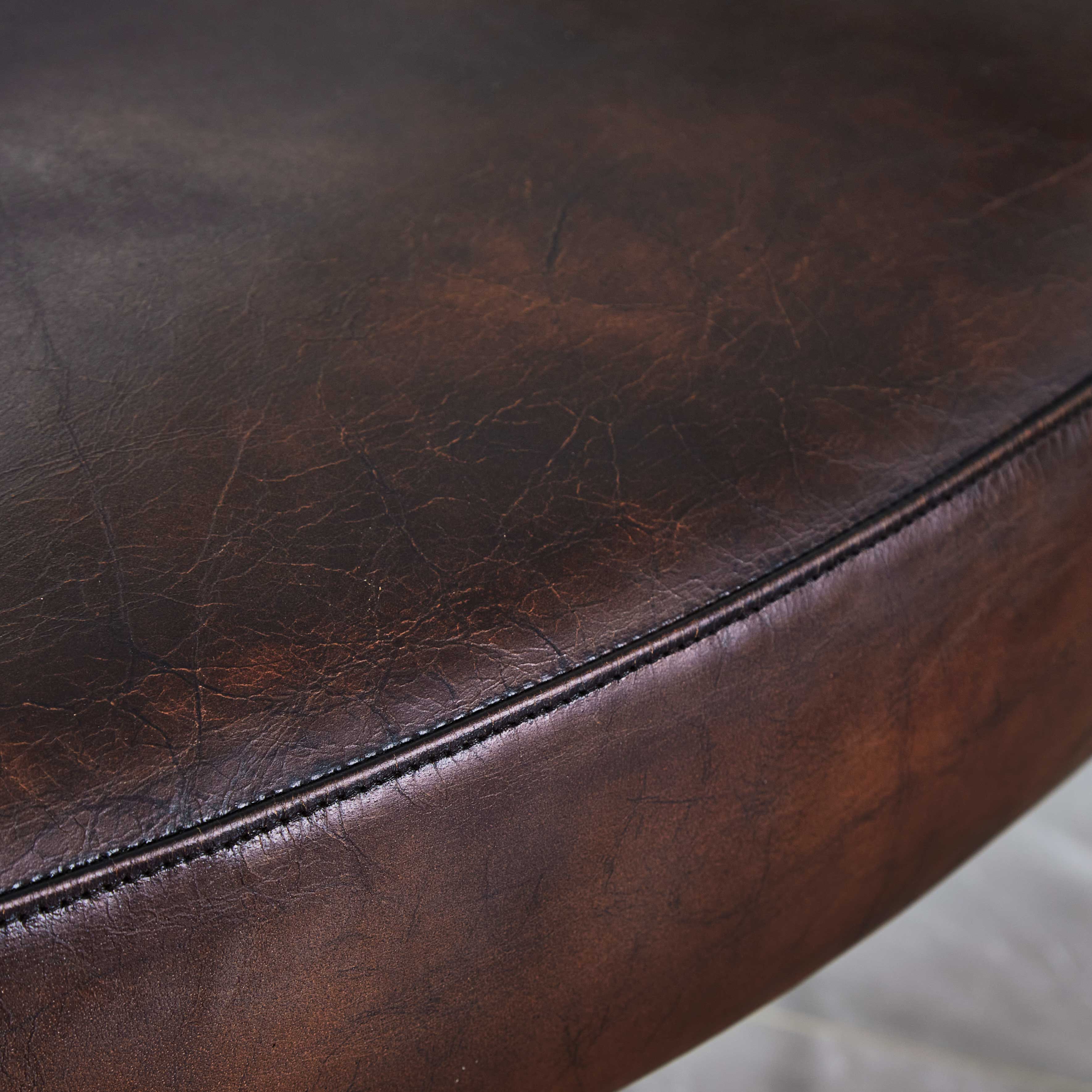 Hand-Forged Metal Brown Leather Lounge Armchair - Image 11