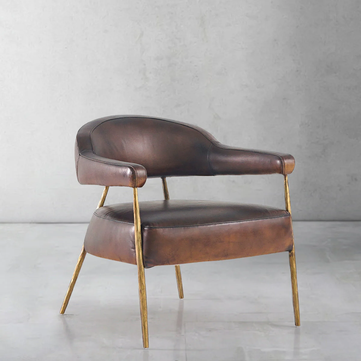 Hand-Forged Metal Brown Leather Lounge Armchair - Image 12