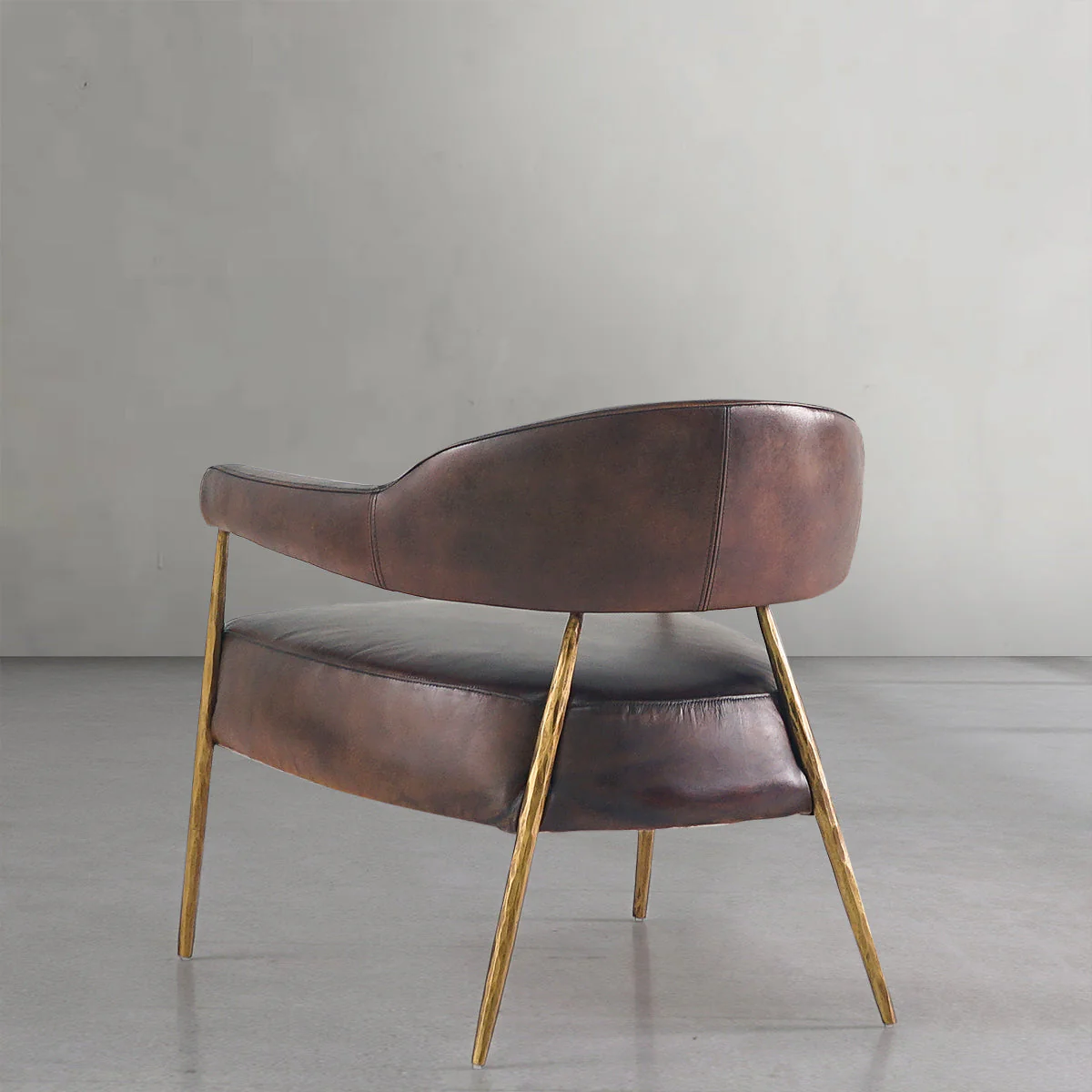Hand-Forged Metal Brown Leather Lounge Armchair - Image 13