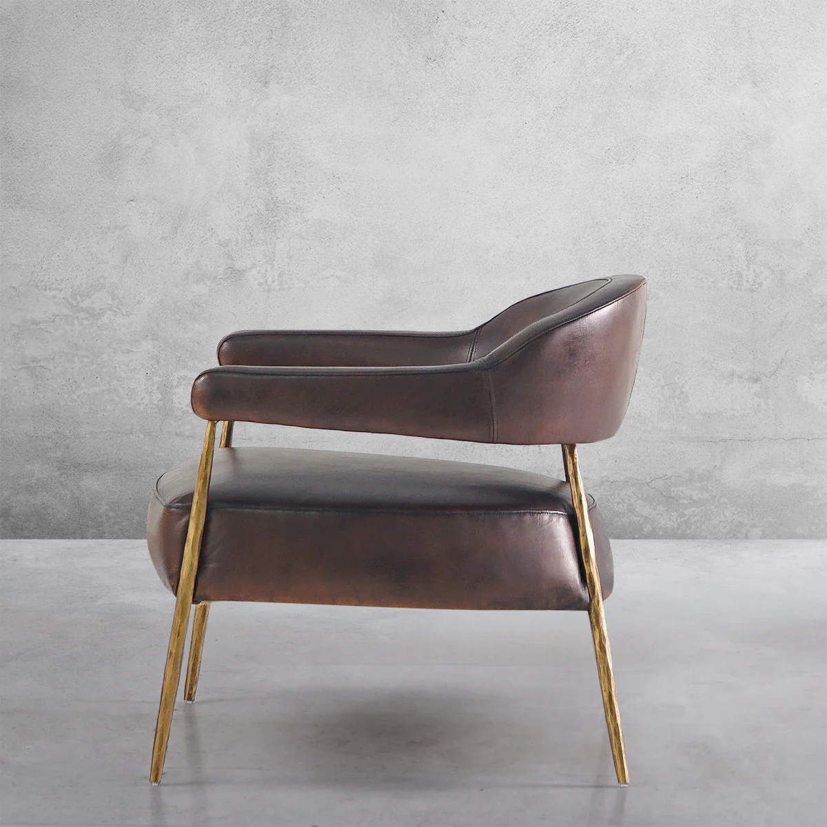 Hand-Forged Metal Brown Leather Lounge Armchair - Image 15