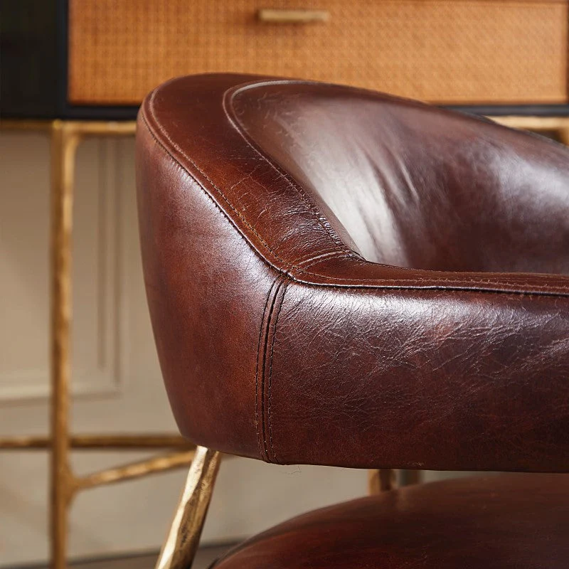 Hand-Forged Metal Brown Leather Lounge Armchair - Image 5