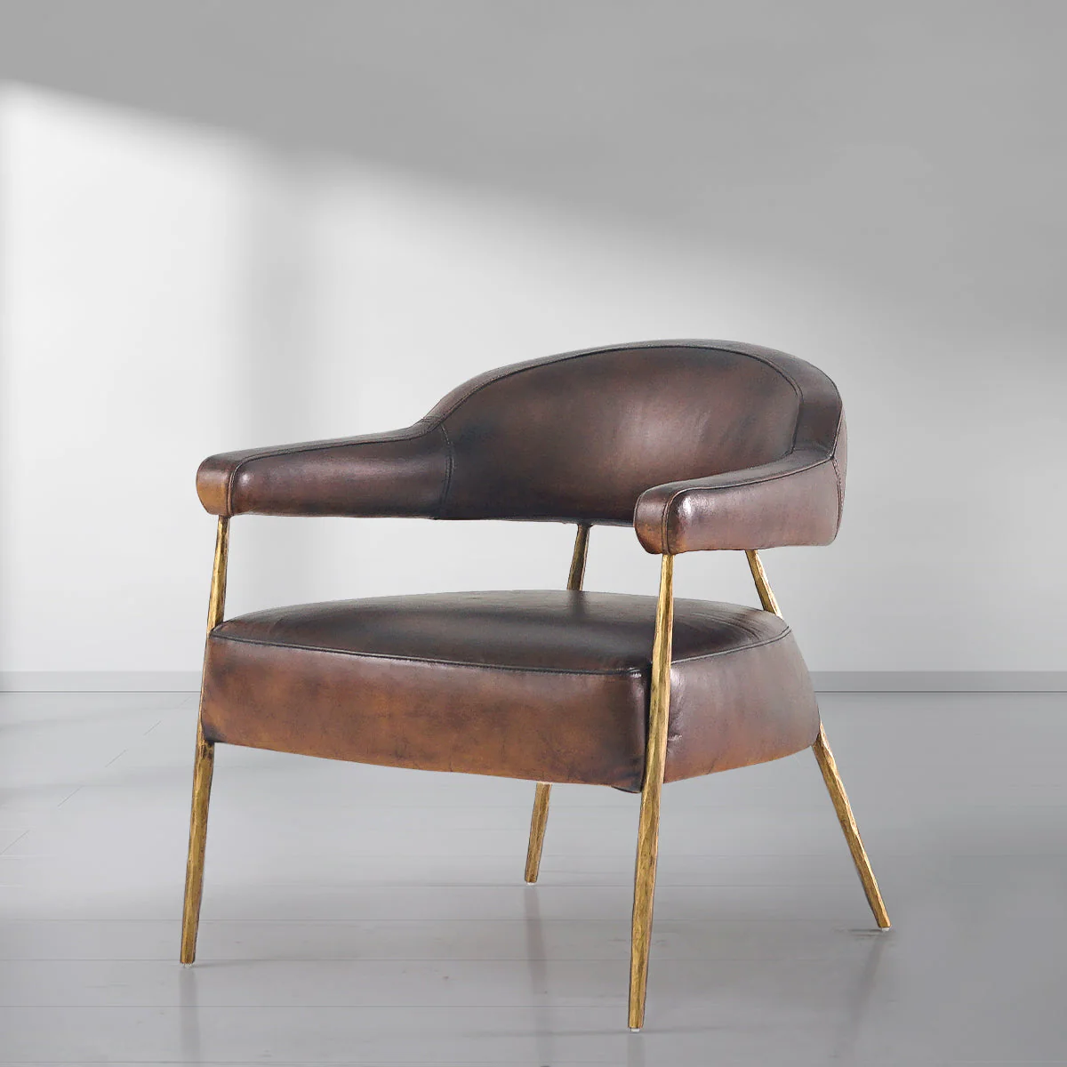 Hand-Forged Metal Brown Leather Lounge Armchair - Image 6
