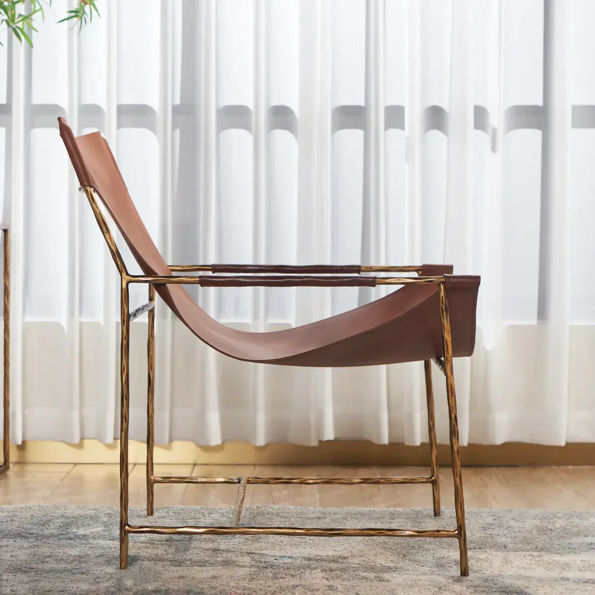 Hand-Forged Metal Brown Leather Lounge Chair - Image 4