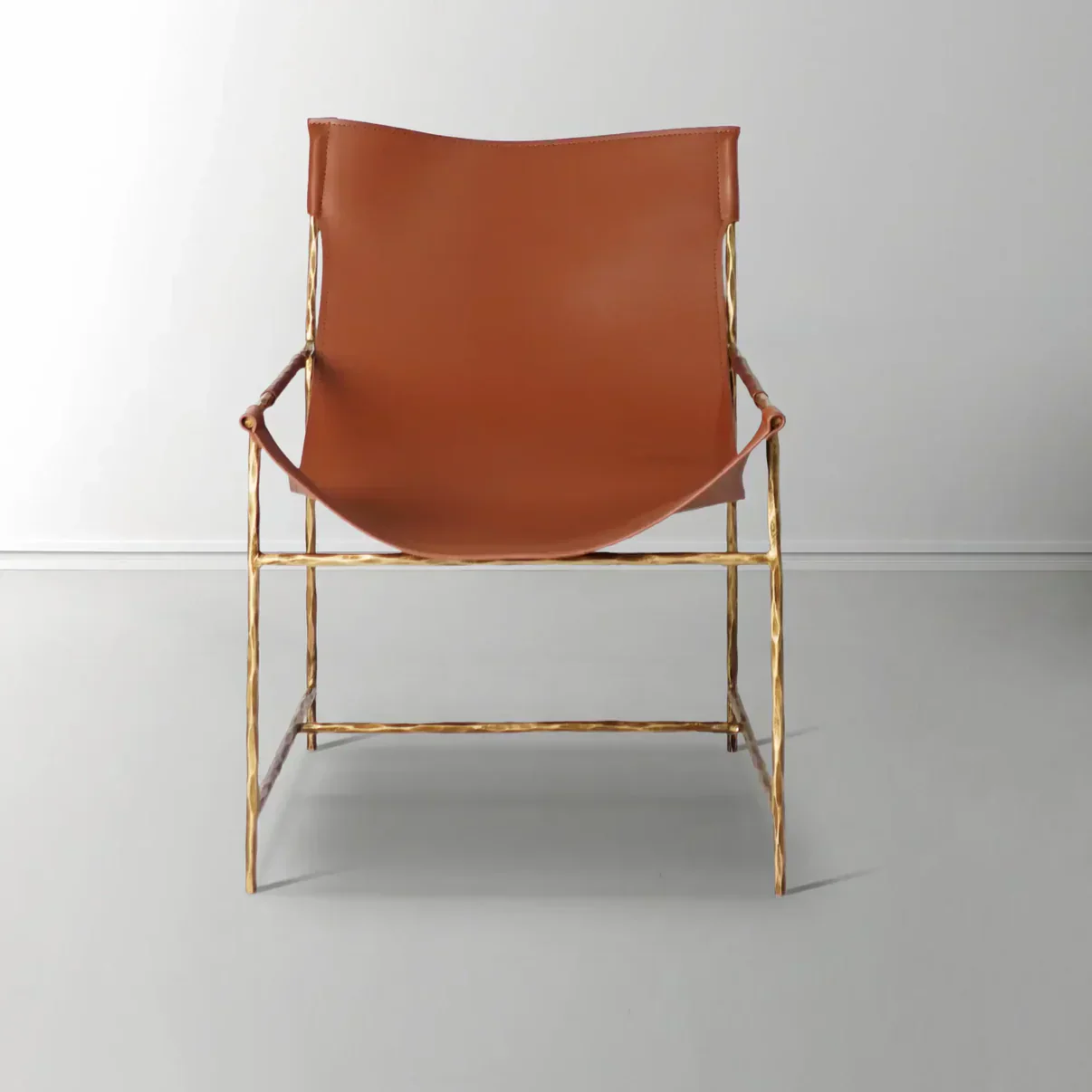 Hand-Forged Metal Brown Leather Lounge Chair - Image 9