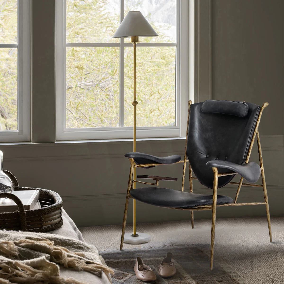 Hand-Forged Metal Enamel Wooden Plate Leather Armchair