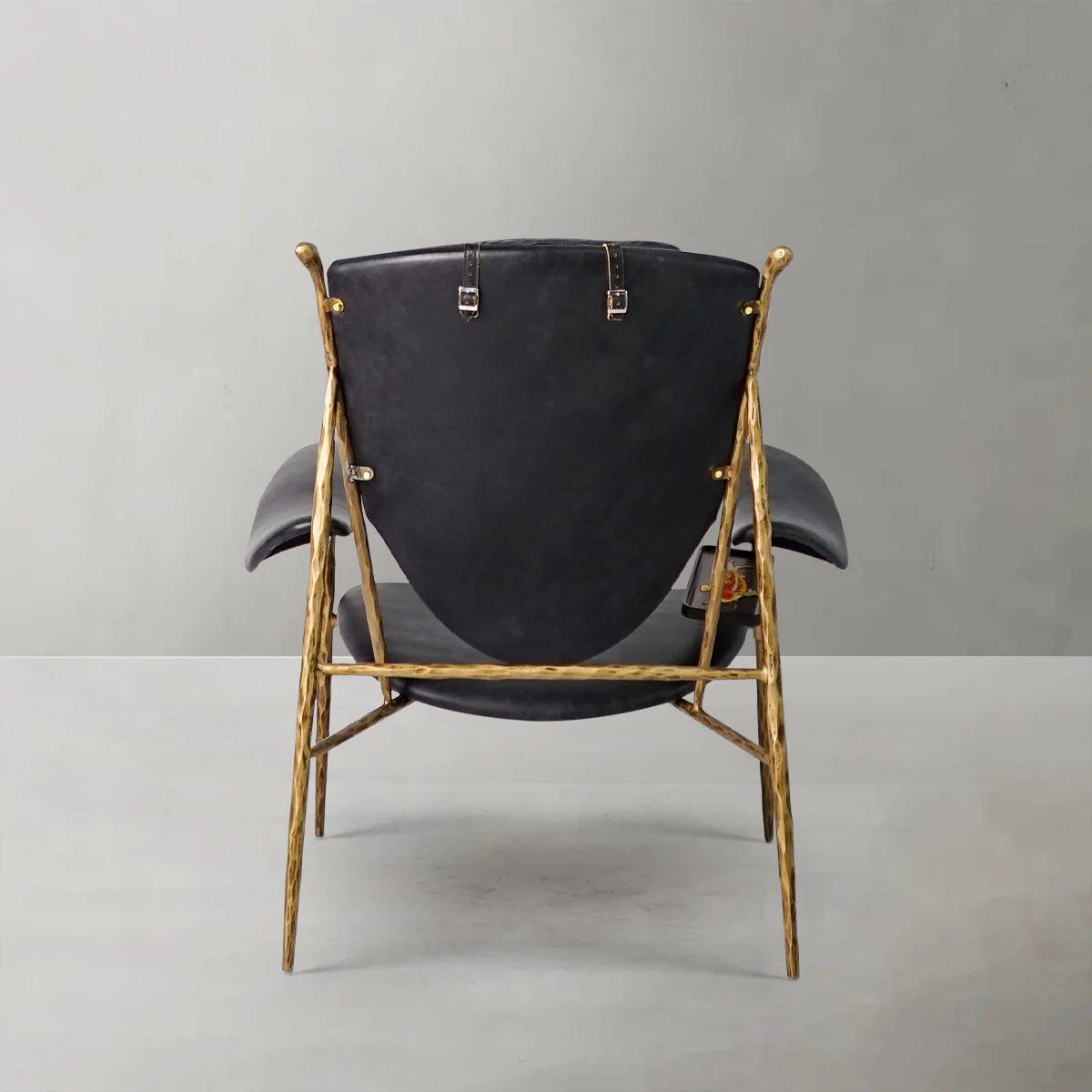 Hand-Forged Metal Enamel Wooden Plate Leather Armchair - Image 12