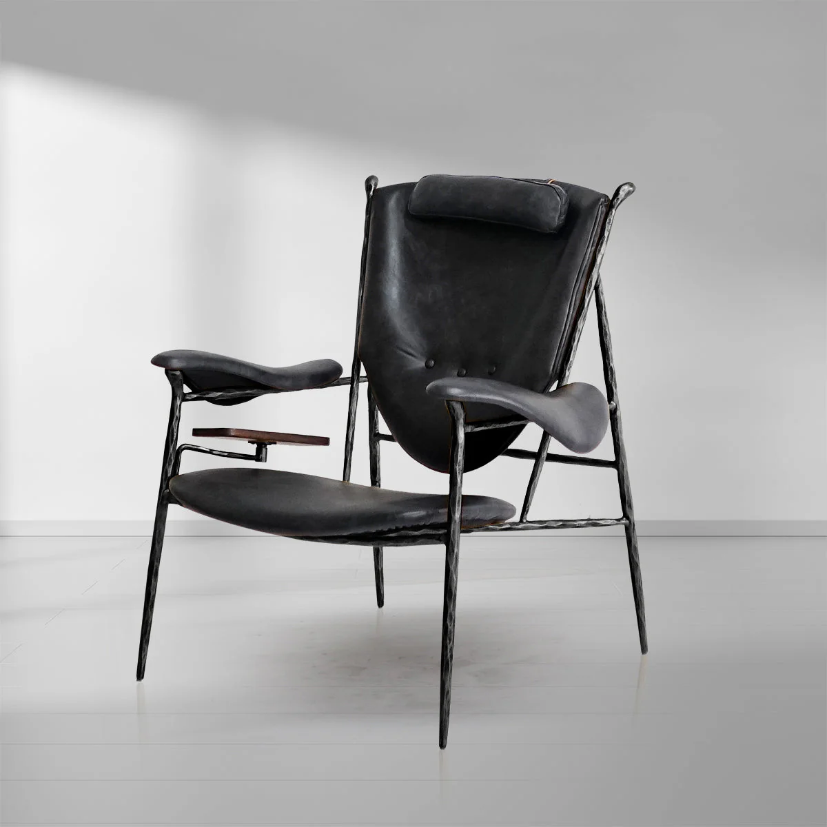 Hand-Forged Metal Enamel Wooden Plate Leather Armchair - Image 17