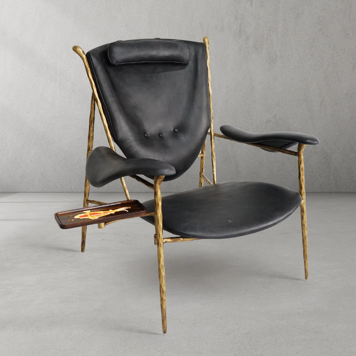 Hand-Forged Metal Enamel Wooden Plate Leather Armchair - Image 7