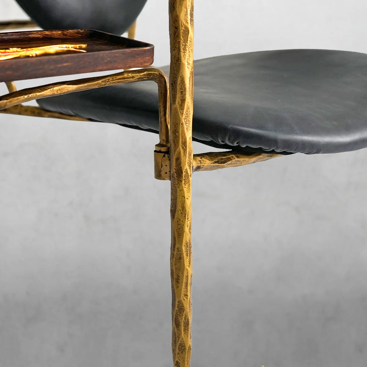 Hand-Forged Metal Enamel Wooden Plate Leather Armchair - Image 9