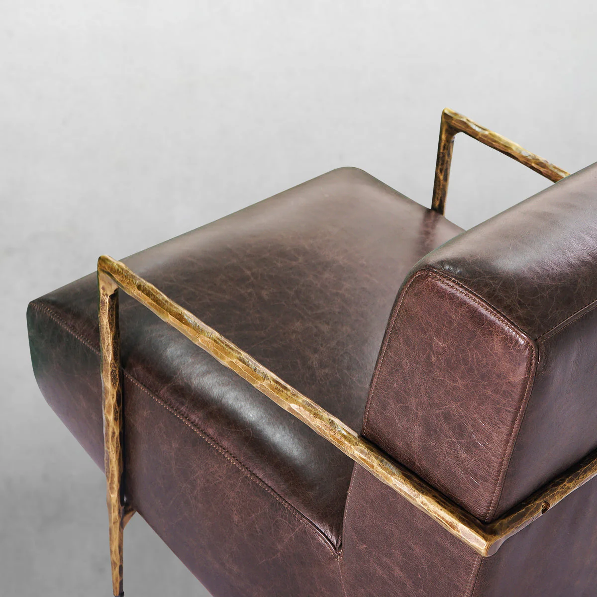 Hand-Forged Metal Genuine Brown Leather Accent Chair - Image 10