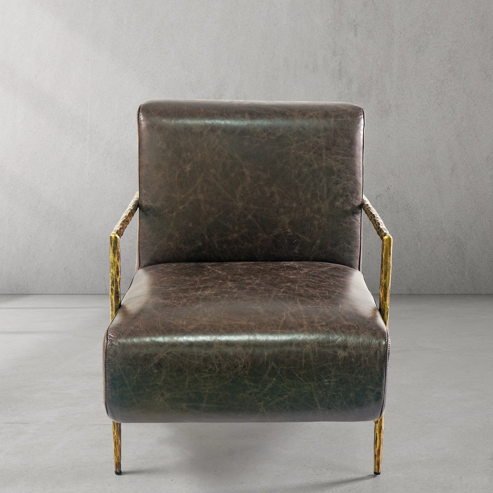 Hand-Forged Metal Genuine Brown Leather Accent Chair - Image 15