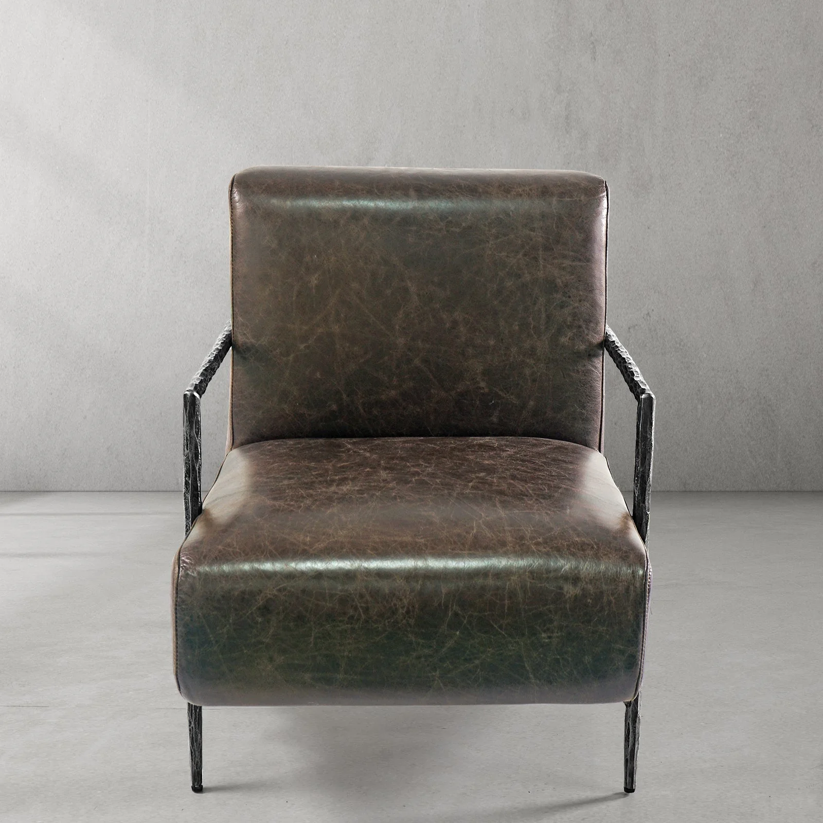 Hand-Forged Metal Genuine Brown Leather Accent Chair - Image 19
