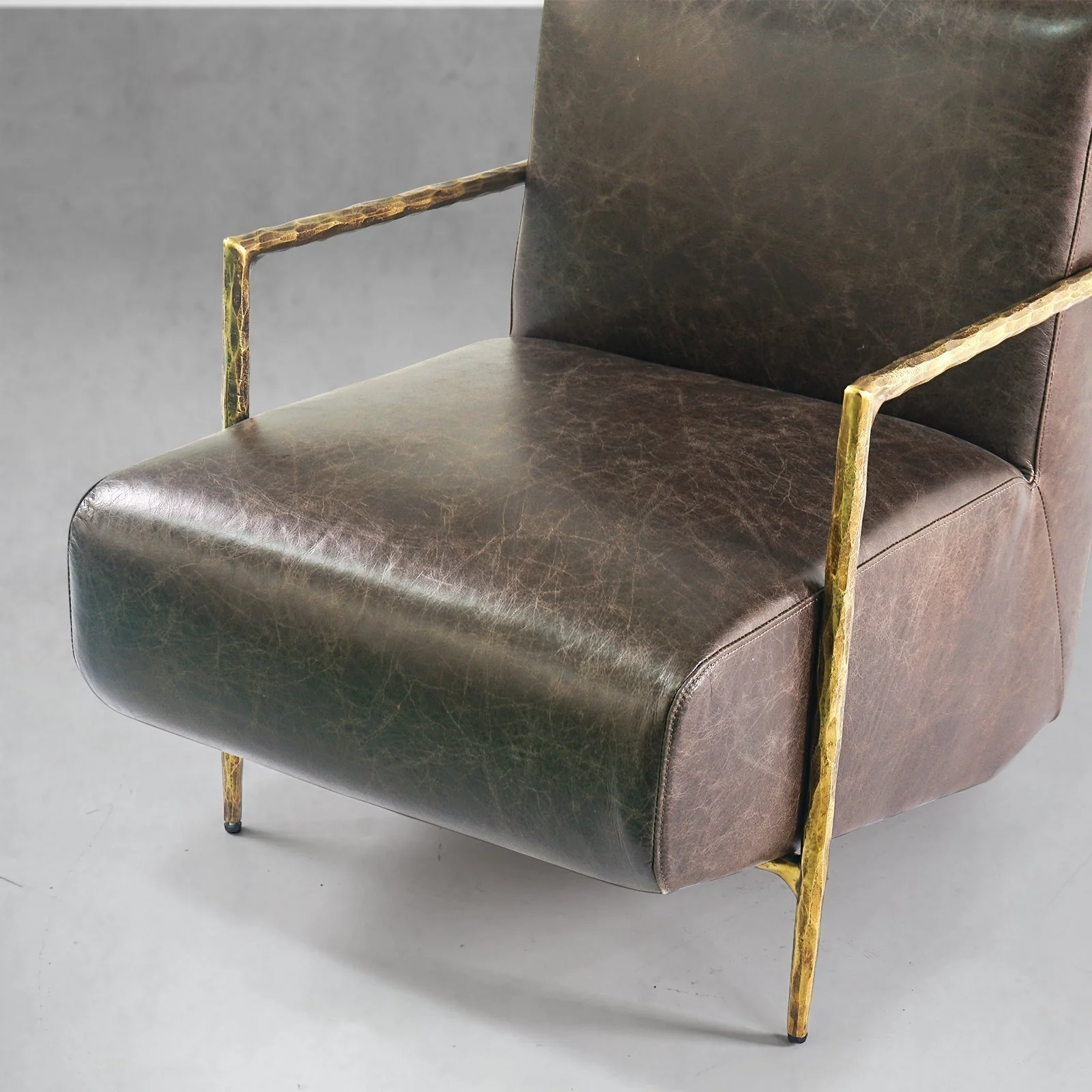 Hand-Forged Metal Genuine Brown Leather Accent Chair - Image 2