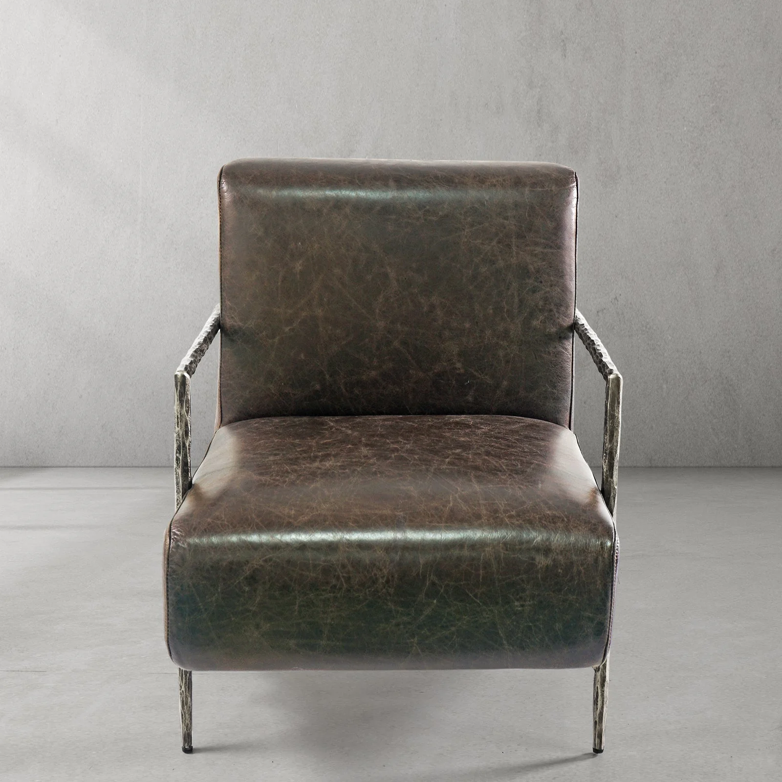 Hand-Forged Metal Genuine Brown Leather Accent Chair - Image 20