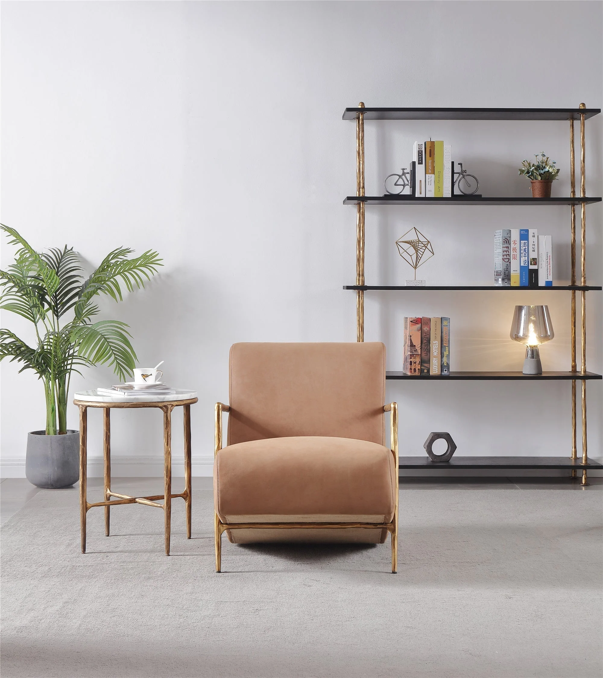Hand-Forged Metal Genuine Brown Leather Accent Chair - Image 3