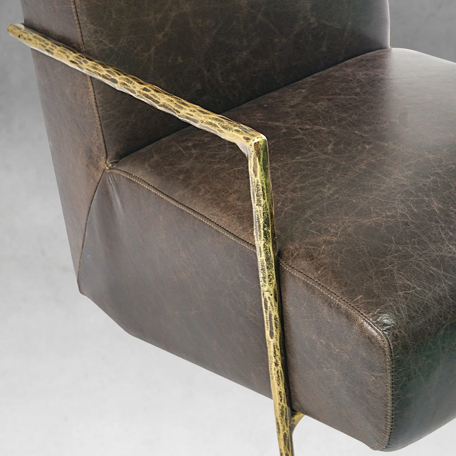 Hand-Forged Metal Genuine Brown Leather Accent Chair - Image 8