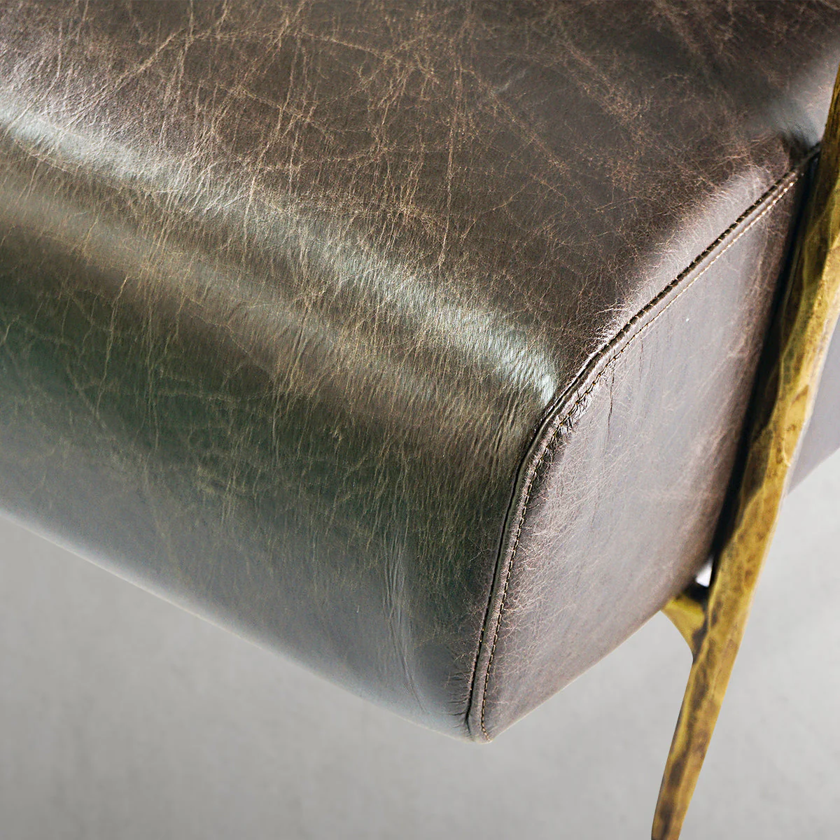 Hand-Forged Metal Genuine Brown Leather Accent Chair - Image 9