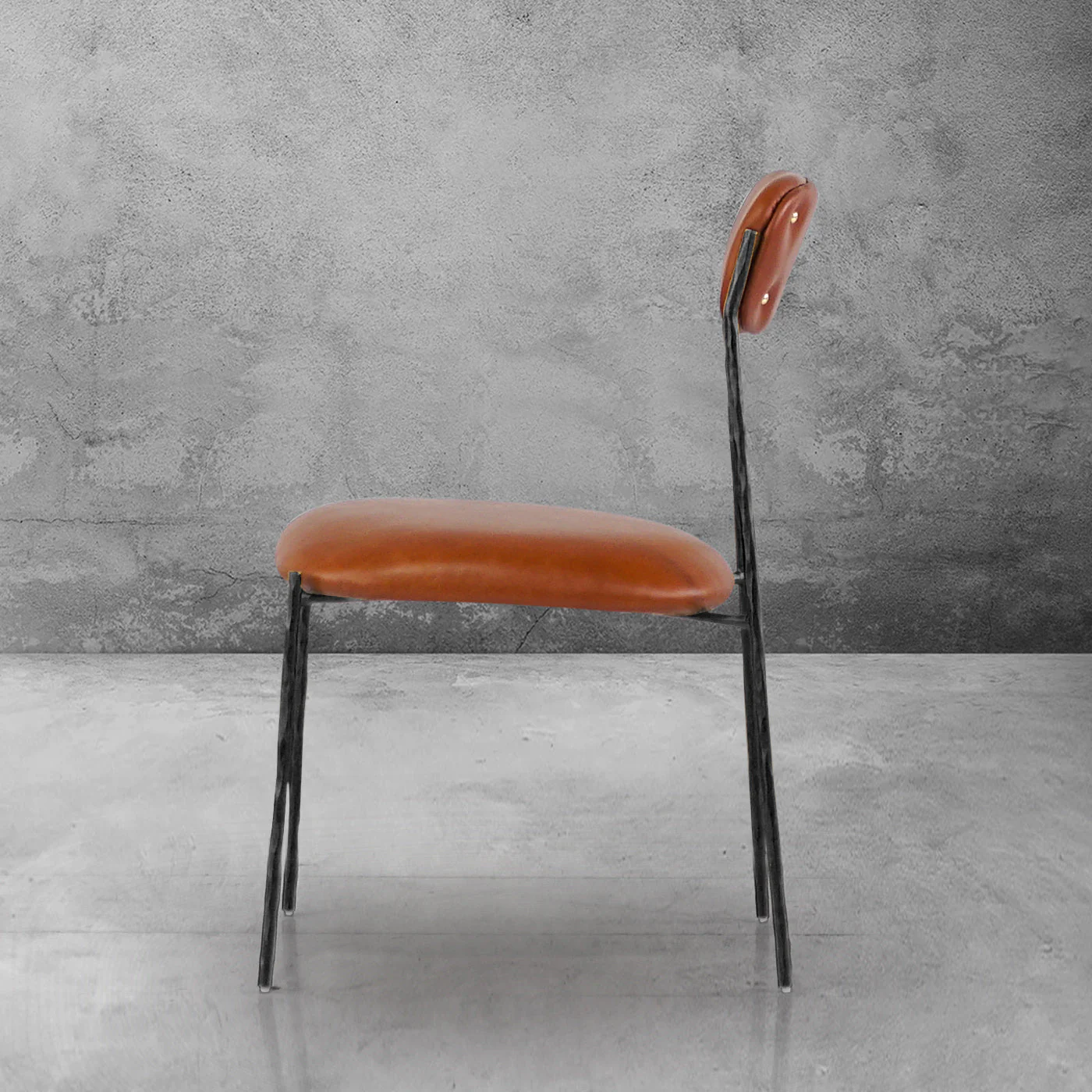 Hand-Forged Metal Genuine Leather Dining Chair - Image 8