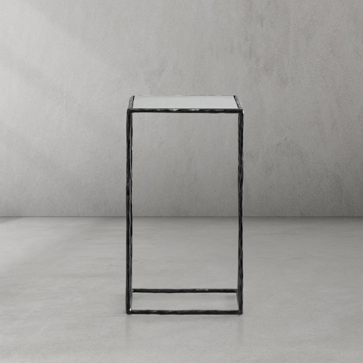 Hand-Forged Metal Glass C-Shaped Side Table - Image 11