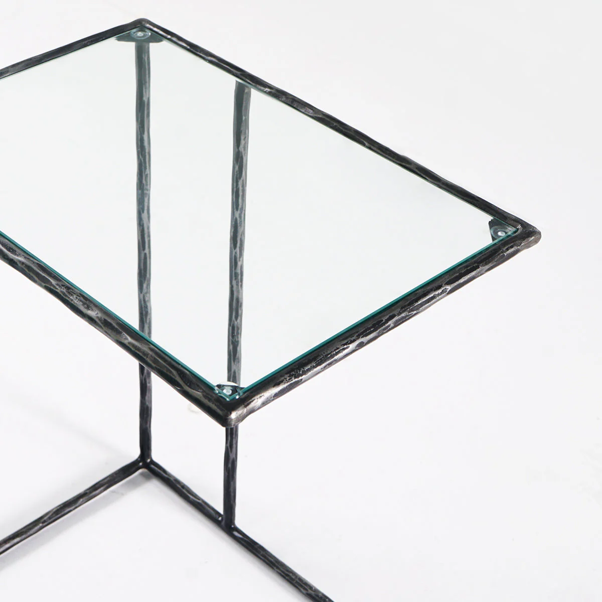 Hand-Forged Metal Glass C-Shaped Side Table - Image 12
