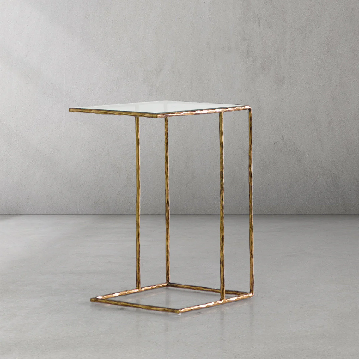 Hand-Forged Metal Glass C-Shaped Side Table - Image 15